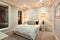 Light pattern drawn on the wall using bamboo lamps in the luxury bedroom