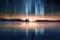 light pillars and frozen lake creating a magical scene