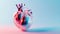 Light pink 3d futuristic human heart model, cardiology health care concept. Scientific template. Generative AI