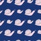 Light pink snail silhouettes seamless doodle pattern. Stylized wildlife artwork with navy blue background