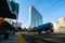 Light Rail tracks and station and buildings in downtown Baltimore, Maryland