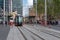 Light rail tramway on George street near Town Hall station in Sydney CBD