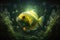 light rays illuminating yellow bulbfin greenfish in pond, aquarium fish in space