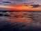 Light red sunset nature paradise tropical island beach and purple cloudscape over the sea