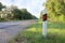 Light-reflecting column on roadside