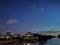 Light, river, building, blue sky