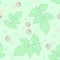 Light Seamless pattern with raspberries and green raspberry leaves.