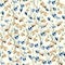 Light seamless pattern with small flowers. An endless field of beige and blue daisies for fabric, bedding, dresses and home