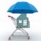 Light shopping cart, icon of house and umbrella