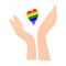 A light-skinned hand holds a rainbow heart. LGBT PERSON.Flat illustration.Love and happiness.Valentine s day.Day of lovers.Wedding