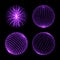 Light sphere ball. Vector neon light globes with spiral ultraviolet sparkles and energy glow rays or particles with dot connection