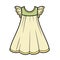 Light summer romantic dress color variation for coloring page on a white