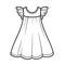 Light summer romantic dress outline for coloring on a white