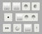 Light switches single, double, triple realistic set. Sockets and outlets. Electrical point, equipment.