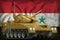 Light tank apc with desert camouflage on the Syrian Arab Republic national flag background. 3d Illustration