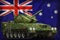 Light tank apc with summer camouflage on the Australia flag background. 3d Illustration