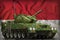 Light tank apc with summer camouflage on the Indonesia national flag background. 3d Illustration