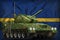 Light tank apc with summer camouflage on the Nauru national flag background. 3d Illustration