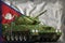Light tank apc with summer camouflage on the Nepal national flag background. 3d Illustration