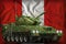 Light tank apc with summer camouflage on the Peru national flag background. 3d Illustration