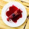 Light Tarta de queso cheesecake with blueberry sauce