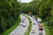 A light traffic jam with rows of cars. Traffic on the highway.