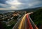 Light trail of cars on the tamarin road in Saint Paul, Reunion Island