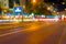 Light trails along busy European city street