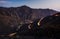 Light trails on Jabal Jais mountain road at night