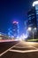 Light trails on the ramp with building background