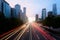 Light trails on the street at Beijing Central Business district