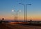 Light trails on the street at twilight