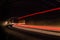 Light trails in tunnel. Art image. Long exposure photo taken in