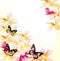 Light vector floral background with gardenia flowers and butterflies