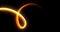 Light wave twirl, neon glow spiral spin trail, light trace effect on black background. Orange yellow golden light flash glow,