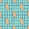 Light yellow leaf silhouettes seamless pattern. Contoured foliage on blue chequered background