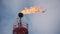 Light yellow petrol burn high flame on blue sky. Business day world petrochemical refinery oil