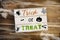 Lightbox or light box with happy halloween and trick or treat pumpkin decoration with fog