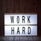 Lightbox with Powerful, Inspirational and Motivational Two Word Quote, Work Hard