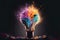 Lightbulb colourful explosion with impactful and inspiring artistic. Generative ai