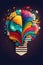 Lightbulb created by colorful books. Creativity while reading books concept.