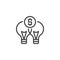 Lightbulb and dollar coin outline icon.