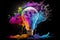 Lightbulb eureka moment with Impactful and inspiring artistic colourful explosion of paint energy