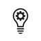 Lightbulb with gear cog concept black icon design. SEO business sign. solution symbol. Cogwheel electric lamp. Vector illustration