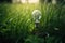 Lightbulb in Green Grass - Minimalist and Dreamy Close-Up Photo with Contrasting Colors and Detail - High Quality Image for