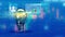 Lightbulb lamp flare yellow orange color blue element technology futurist technology digital innovation icon data