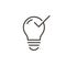 Lightbulb .lamp with a positive checkmark tick on it. Vector thin line icon for concepts of smart ideas, brainstorming, problem