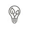 Lightbulb with leaf inside. Vector thin line icon outline illustration for concepts of renewable energies, sustainability