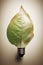 Lightbulb made of leaf on green background, created using generative ai technology