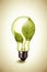 Lightbulb made of leaves on green background, created using generative ai technology